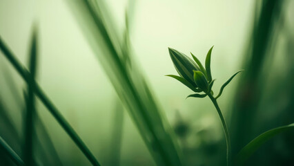 Close-Up of Green Flower Bud in Natural Setting | Serene Nature Photography | Fresh Spring Growth | Botanical Beauty | Minimalist Green Aesthetic | Tranquil Plant Life Image.