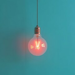 Teal Minimalist Background with Glowing Light Bulb