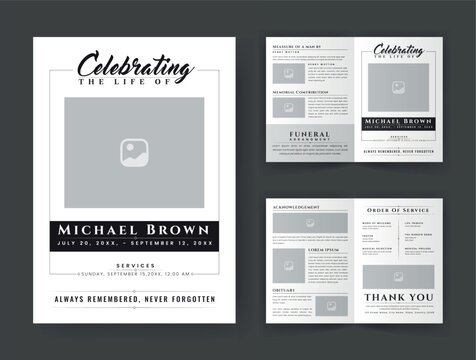Funeral  Template for Memorial Program. Minimalist Bifold Brochure Design Layout.