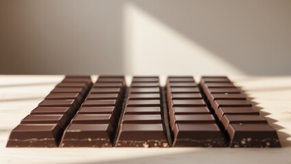 Dark Chocolate Pieces Arranged In Rows On A Table