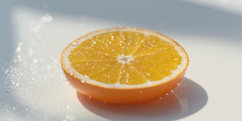 a close up of an orange slice with water droplets