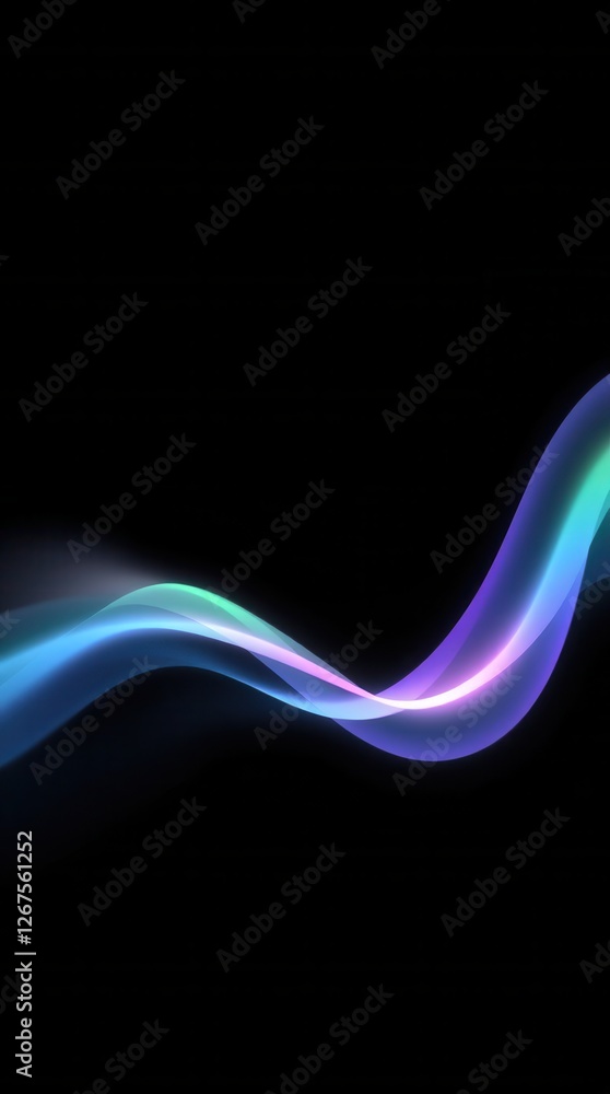 Poster abstract wavy lines in flowing vibrant gradient colors on dark background for modern, futuristic sty