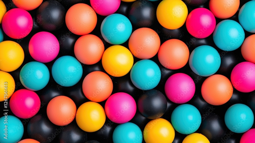 Poster a vibrant array of colorful balls in various shades, creating an eye-catching and playful pattern ag