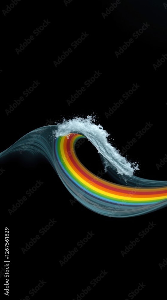 Aufkleber rainbow-colored wave cresting against a stark black background creating a vibrant and visually appea
