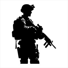 Soldier silhouette vector. Silhouette of army military with machine guns vector  