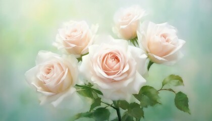 Obraz premium White Roses on a Turquoise background. Watercolour