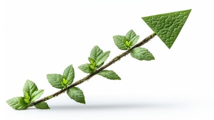 Fototapeta premium Green arrow plant growth; nature's upward trend; white background; eco-friendly concept