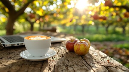 cup of coffee and autumn leaves