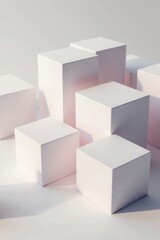 Fototapeta premium White cube boxes with random shifts in background, block design, minimalist decor, room decoration ideas