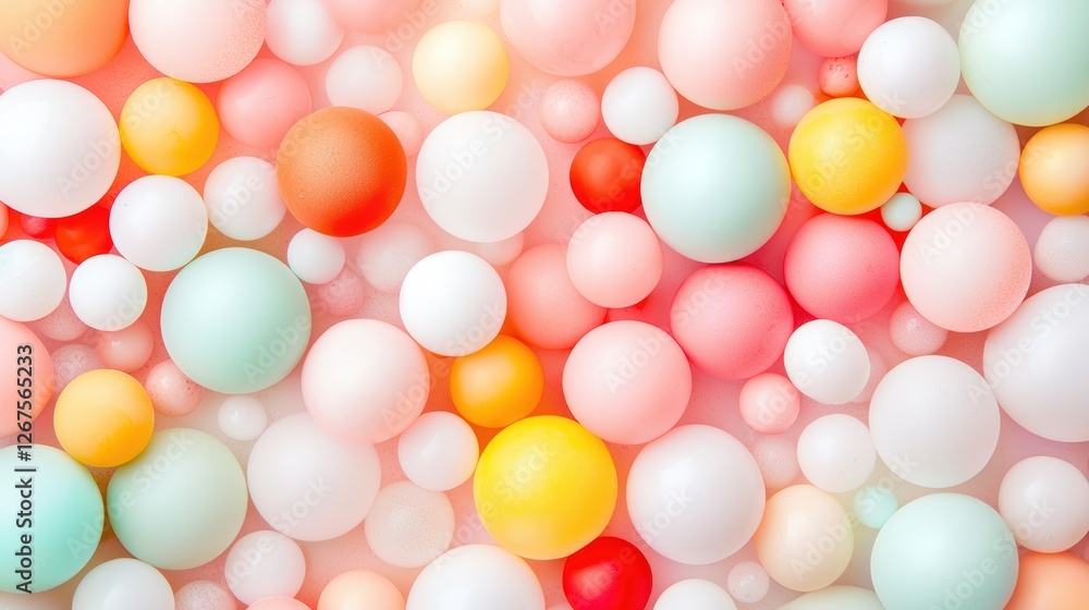Poster a vibrant assortment of colorful spheres in various sizes, creating a playful and cheerful backgroun