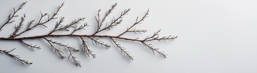 Fototapeta premium Elegant Dry Branch with Delicate Twigs on Minimalist Background for Creative Design and Natural Aesthetic