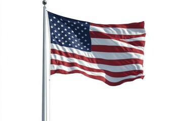 Obraz premium US flag waving proudly against a white background showcasing its vibrant colors and design