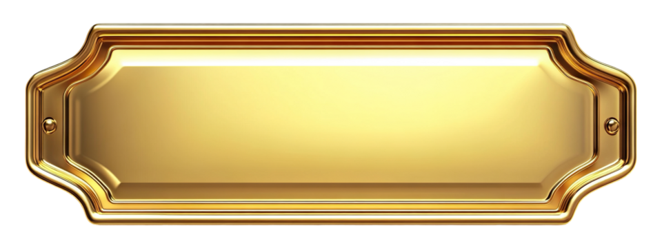 Golden metal nameplate with embossed corners, isolated on transparent cutout background - Powered by Adobe