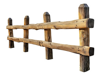 Rustic wooden fence made of natural logs, isolated on transparent cutout background