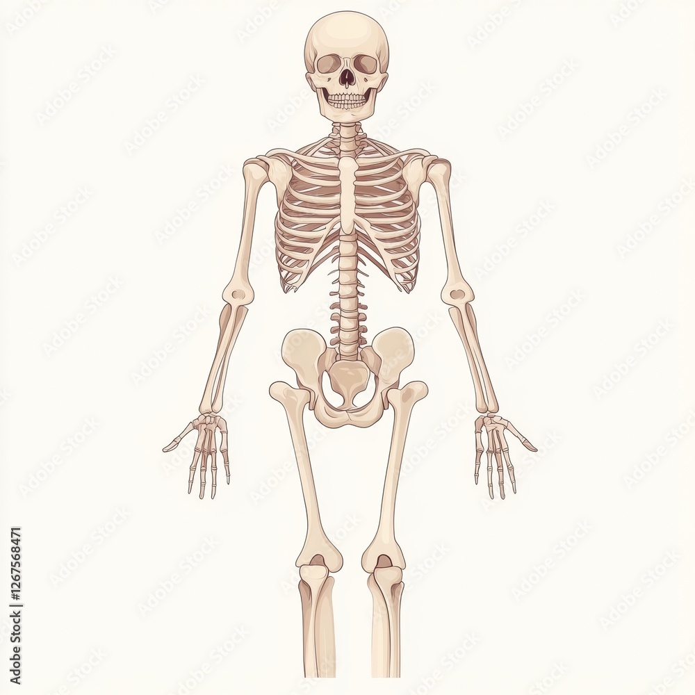 Aufkleber anatomical representation of a human skeleton with detailed bone structure for educational purposes.