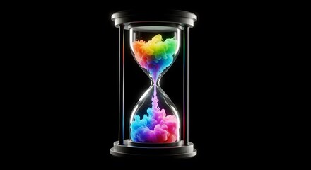 Fototapeta premium Colorful Hourglass: Time Flies with Rainbow Smoke on Black Background