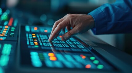 Engineer Energy Tablet concept. Electrical Engineer Monitoring Power Plant Performance on Control Panel