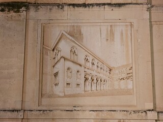 detail of the facade of the cathedral in florence italy