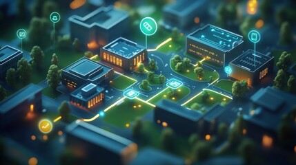 Smart Campus Night, IoT Network, Building, Data, Technology
