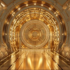 Obraz premium Gold Vault Door Interior 3D Render