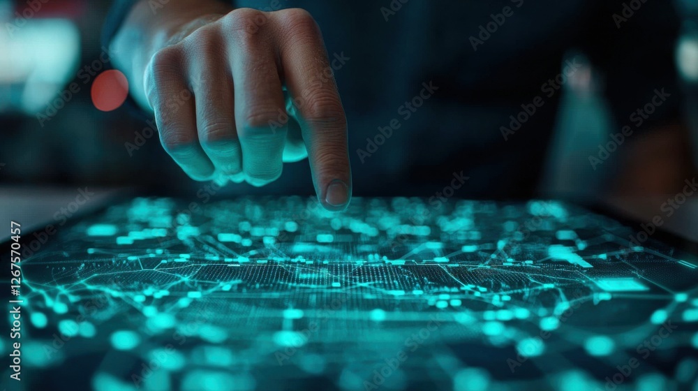 Poster engineer energy tablet concept. futuristic digital engineering with holographic data visualization