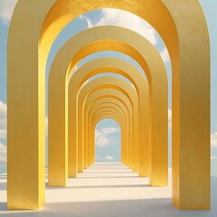 Fototapeta premium Golden Arches Leading to the Sky 3D Render