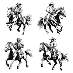 Set of cowboy silhouette vector 