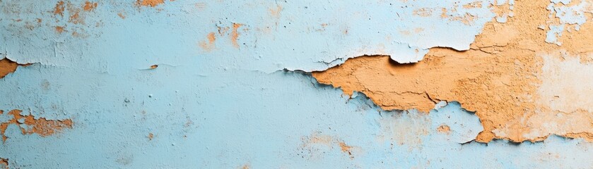 Abstract Background of Peeling Blue and Orange Paint with Textured Surface Revealing Layers in Distressed Condition