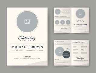 Funeral  Template for Memorial Program. Minimalist Bifold Brochure Design Layout.
