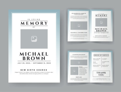 Funeral  Template for Memorial Program. Minimalist Bifold Brochure Design Layout.