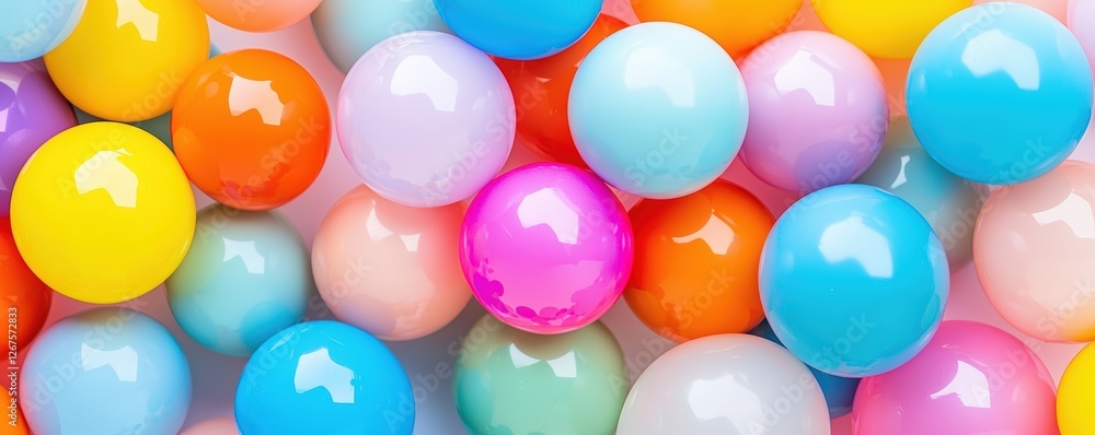 Poster a vibrant collection of colorful spheres in various pastel shades, creating a playful and cheerful v