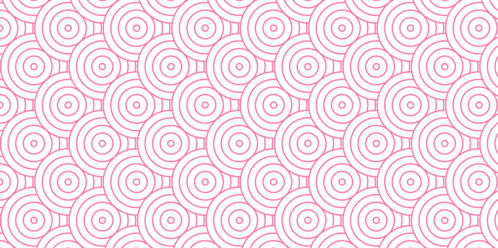 Abstract overlap pink geometric wave pattern with circles fabric curl Transparent vector. Seamless overlapping pattern with wave line circle pink composed by round retro white background.	
