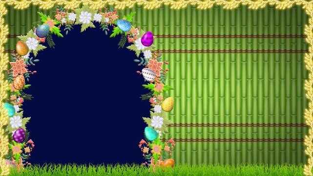 easter day decoration animation with cut out Blue colour and copy space. eye pleasing easter decoration with eggs and flowers.