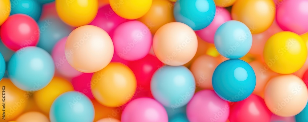 Poster a vibrant collection of colorful balls in various shades, creating a playful and cheerful visual eff