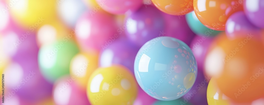 Poster a vibrant collection of colorful, glossy spheres arranged closely, creating a playful and cheerful v
