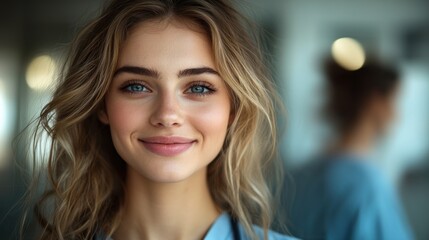 Smiling female medical professional in hospital hallway