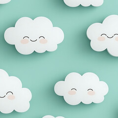 Obraz premium Cute Smiling Cloud Repeat Pattern on Light Blue Background Whimsical Baby Decor Nursery Art Design