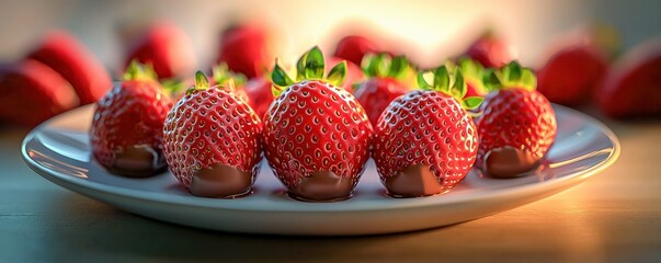 Dark chocolate strawberry dessert on a ceramic plate.