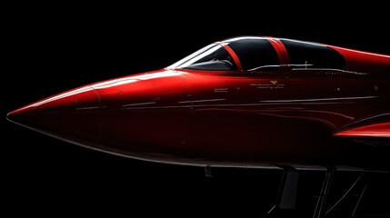 Red jet fighter close-up, dark background, aviation speed