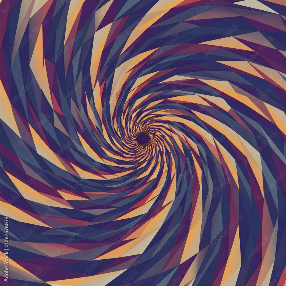 Poster a vibrant abstract digital artwork featuring a swirling vortex of sharp geometric shapes in warm and