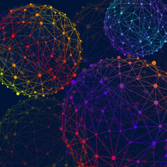 Abstract wireframe mesh spheres with dot and lines, network connections. Polygonal geometric element
