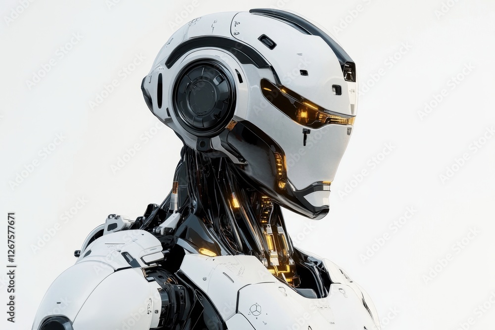 Poster advanced humanoid robot design showcasing sleek features and intricate details