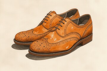 Fototapeta premium Classic orange brogue shoes displayed on a simple background