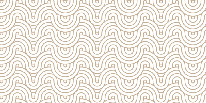 Abstract overlap wood color geometric wave pattern with circles fabric curl Transparent vector. Seamless overlapping pattern with wave line circle brown composed by round retro background.	
