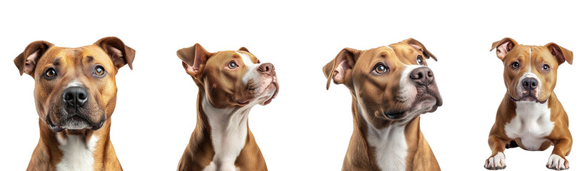 Collection of American Staffordshire dogs isolated on transparent background