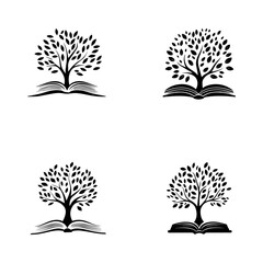Tree with an open book clean simple icon silhouette vector