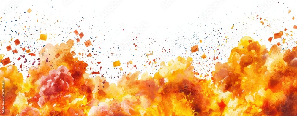 Poster a vibrant explosion bursts with fiery colors, creating a dramatic and dynamic visual effect against 
