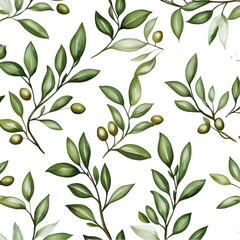 Olive Branch Watercolor Pattern Elegant Green Leaves and Olives Nature Beauty