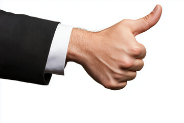 Businessman giving thumbs up isolated on background. Appraising, Feedback, Result Concept
