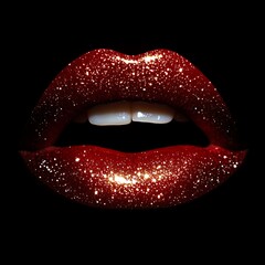 Fototapeta premium Red Glitter Lips - Close Up